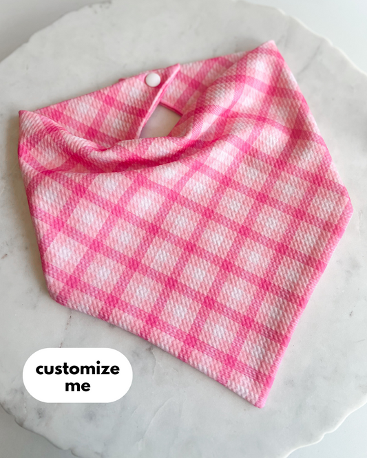 Customizable Pink Plaid Wrinkle Resistant Bandana
