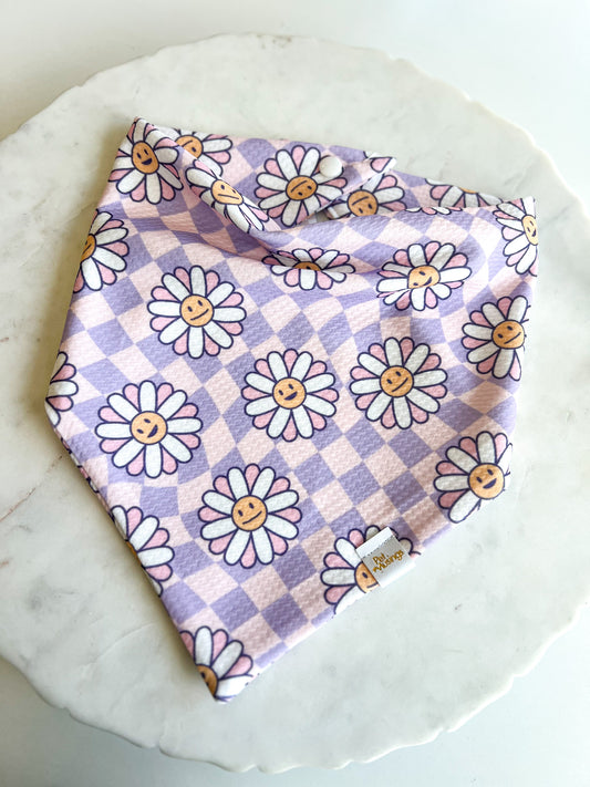 Purple Checkered Daisy Wrinkle Resistant Bandana