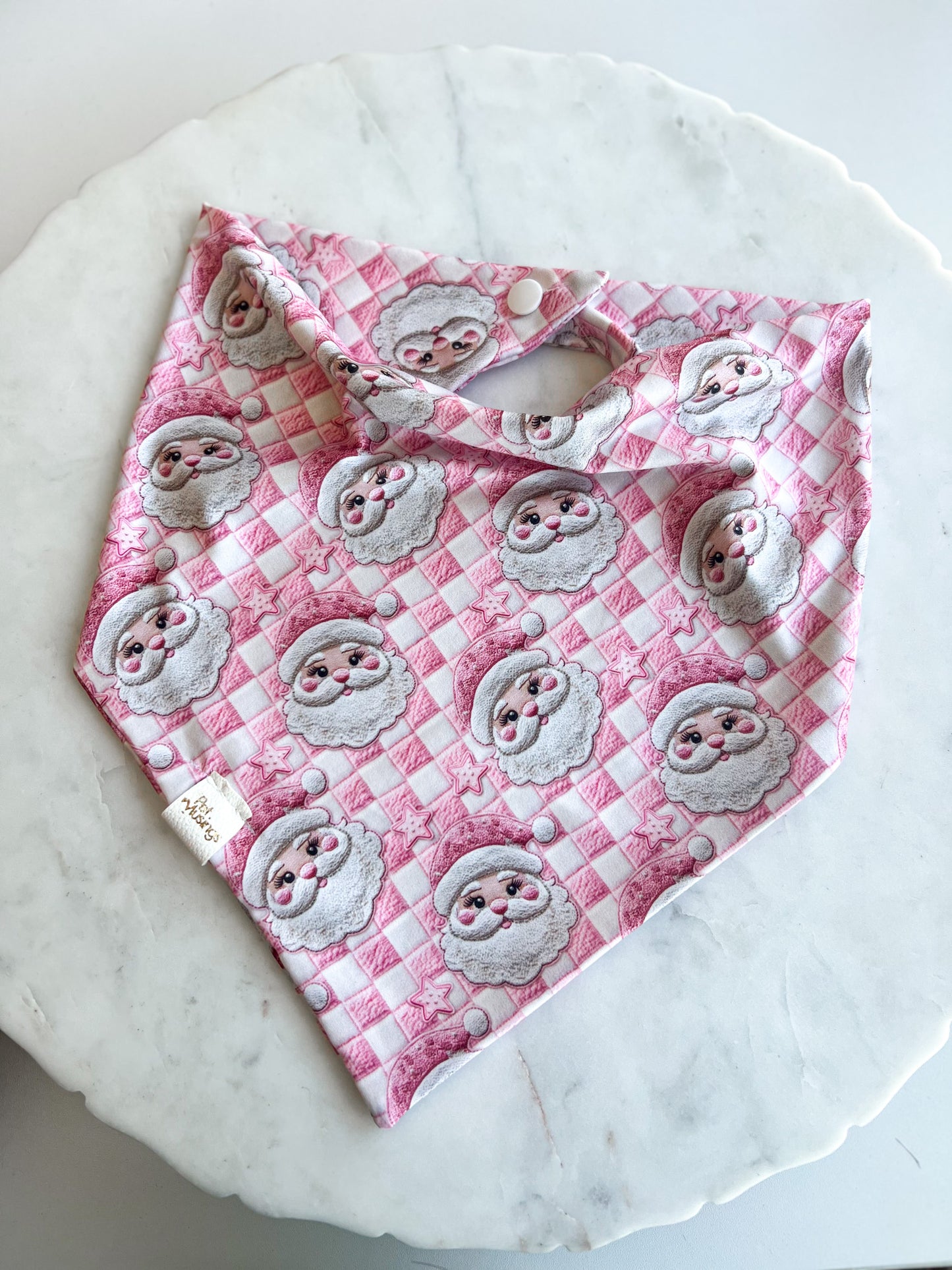 Pink Checkered Santa 3D Wrinkle Resistant Bandana