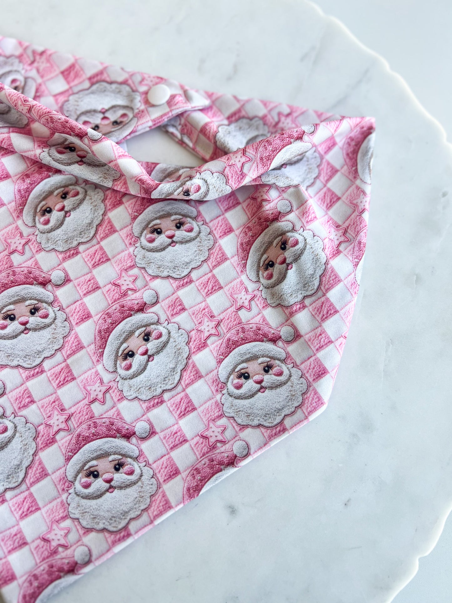 Pink Checkered Santa 3D Wrinkle Resistant Bandana