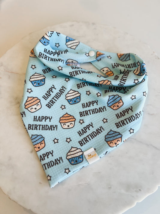 Happy Birthday Blue Cupcake Wrinkle Resistant Bandana
