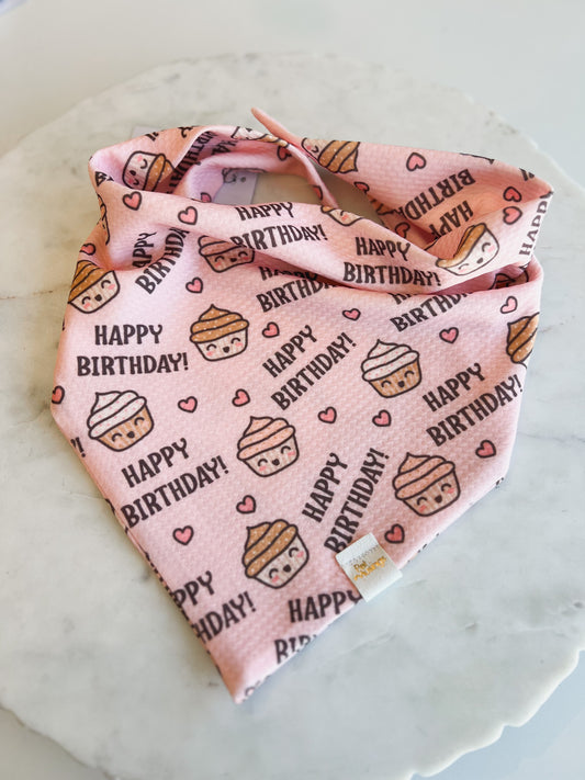 Happy Birthday Pink Cupcake Wrinkle Resistant Bandana
