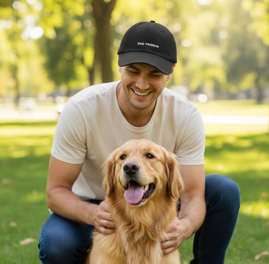 HatPhile Dog Person Baseball Cap - Embroidered Adjustable Hat for Dog Lovers: Black - Pet Musings