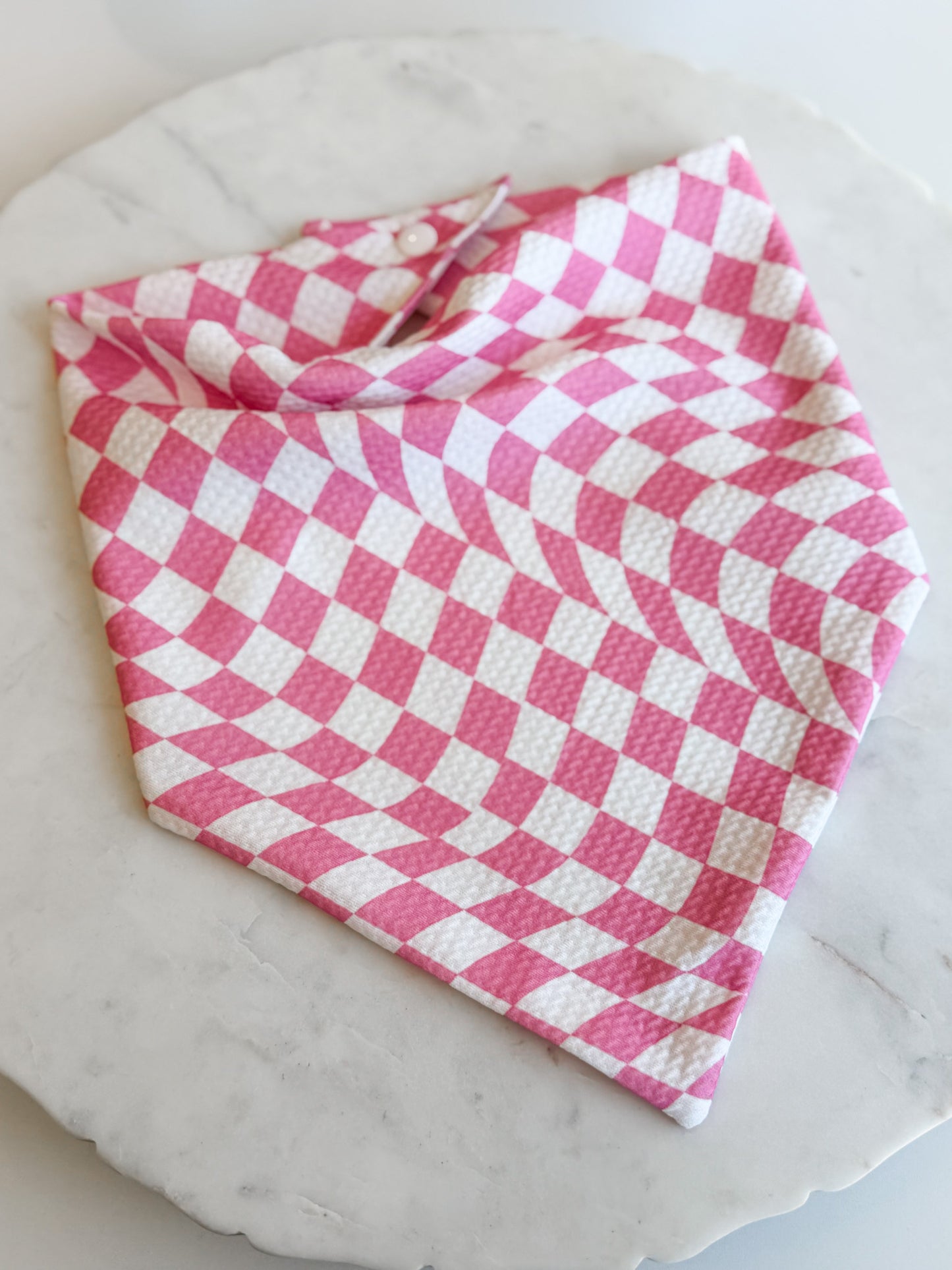 Customizable Pink & White Checker Wrinkle Resistant Bandana