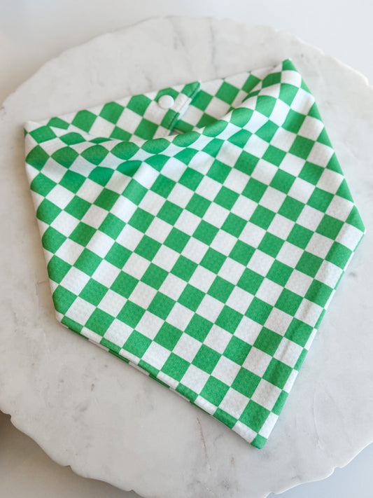 Customizable Green & White Checker Wrinkle Resistant Bandana - Pet Musings
