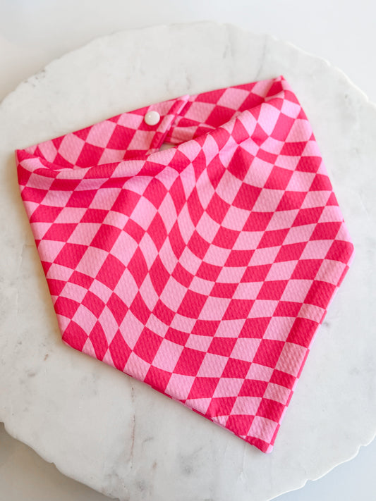 Customizable Pink Checker Wrinkle Resistant Bandana - Pet Musings
