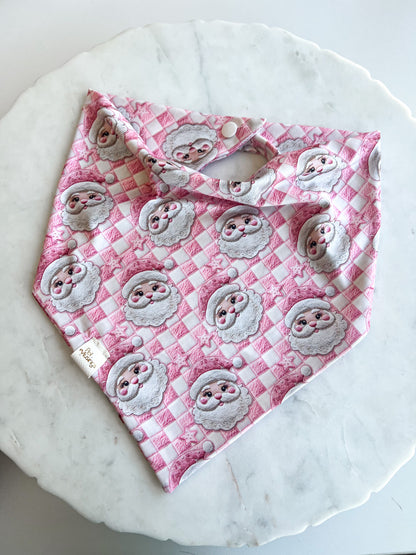 Pink Checkered Santa 3D Wrinkle Resistant Bandana