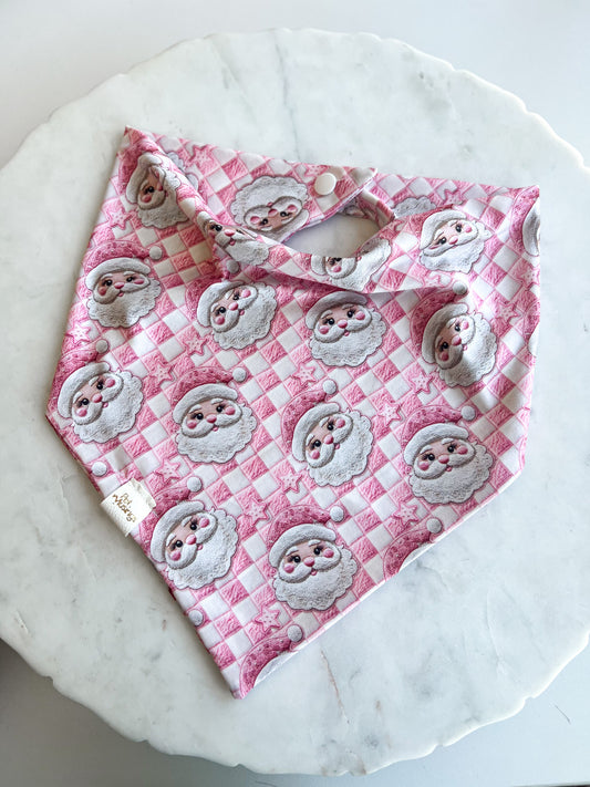 Pink Checkered Santa 3D Wrinkle Resistant Bandana