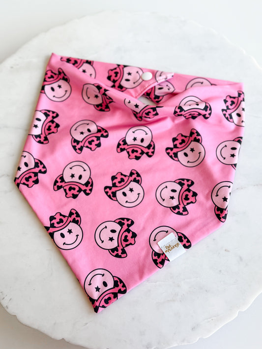 Pink Cowgirl Smiley Wrinkle Resistant Bandana - Pet Musings