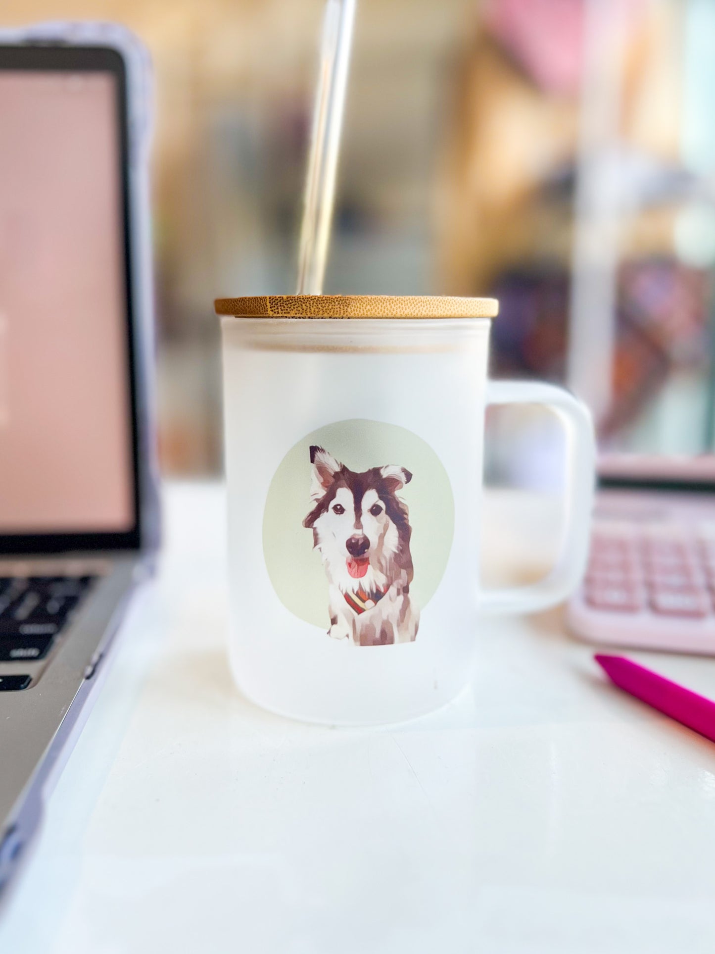 Custom Color Cartoon Pet Portrait Fosted Mug