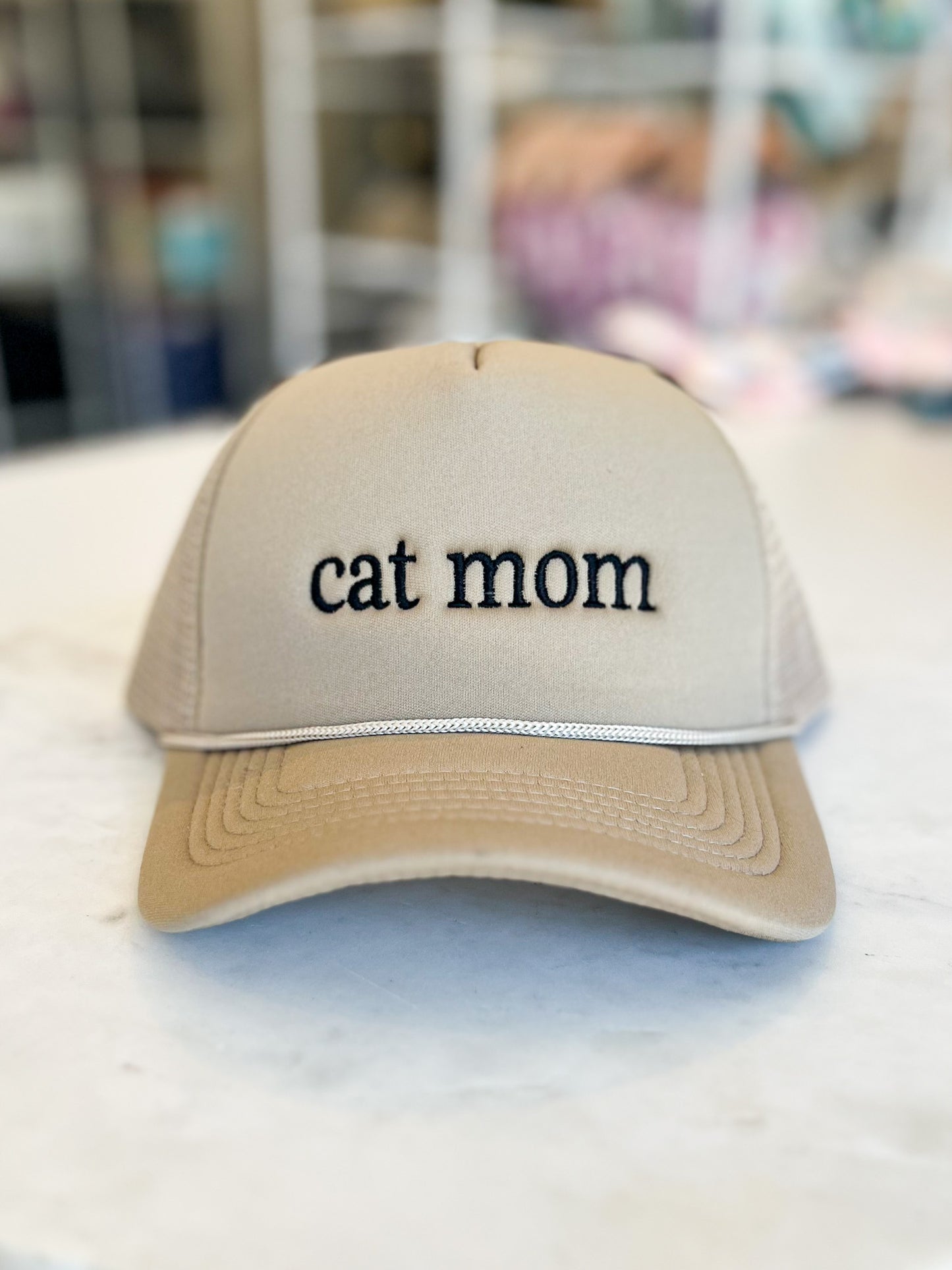 Cat Mom Trucker Hat Khaki