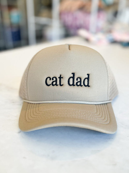 Cat Dad Trucker Hat Khaki