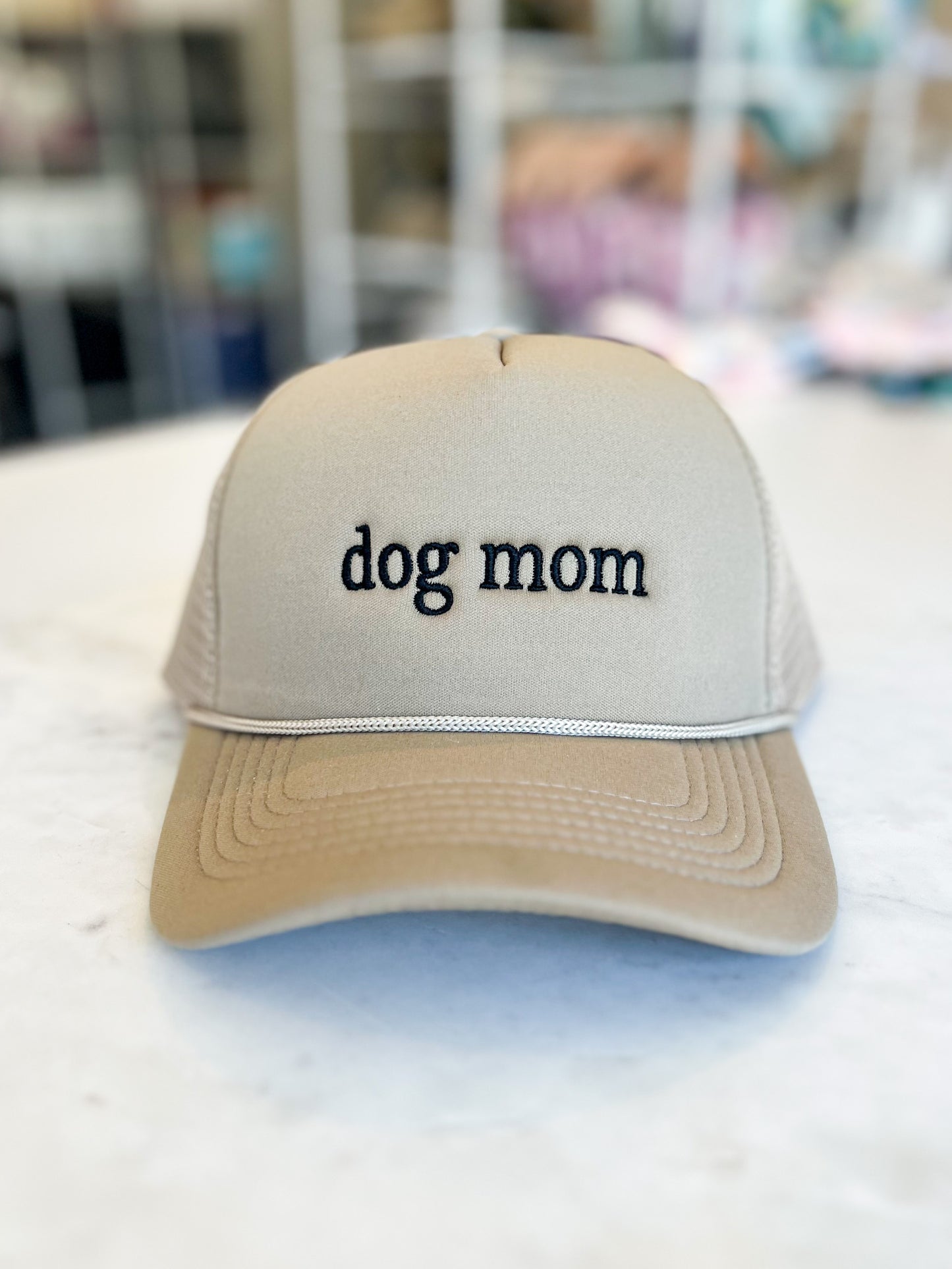 Dog Mom Trucker Hat Khaki