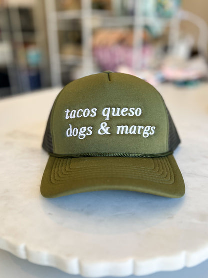 Tacos Queso Dogs & Margs Trucker Hat